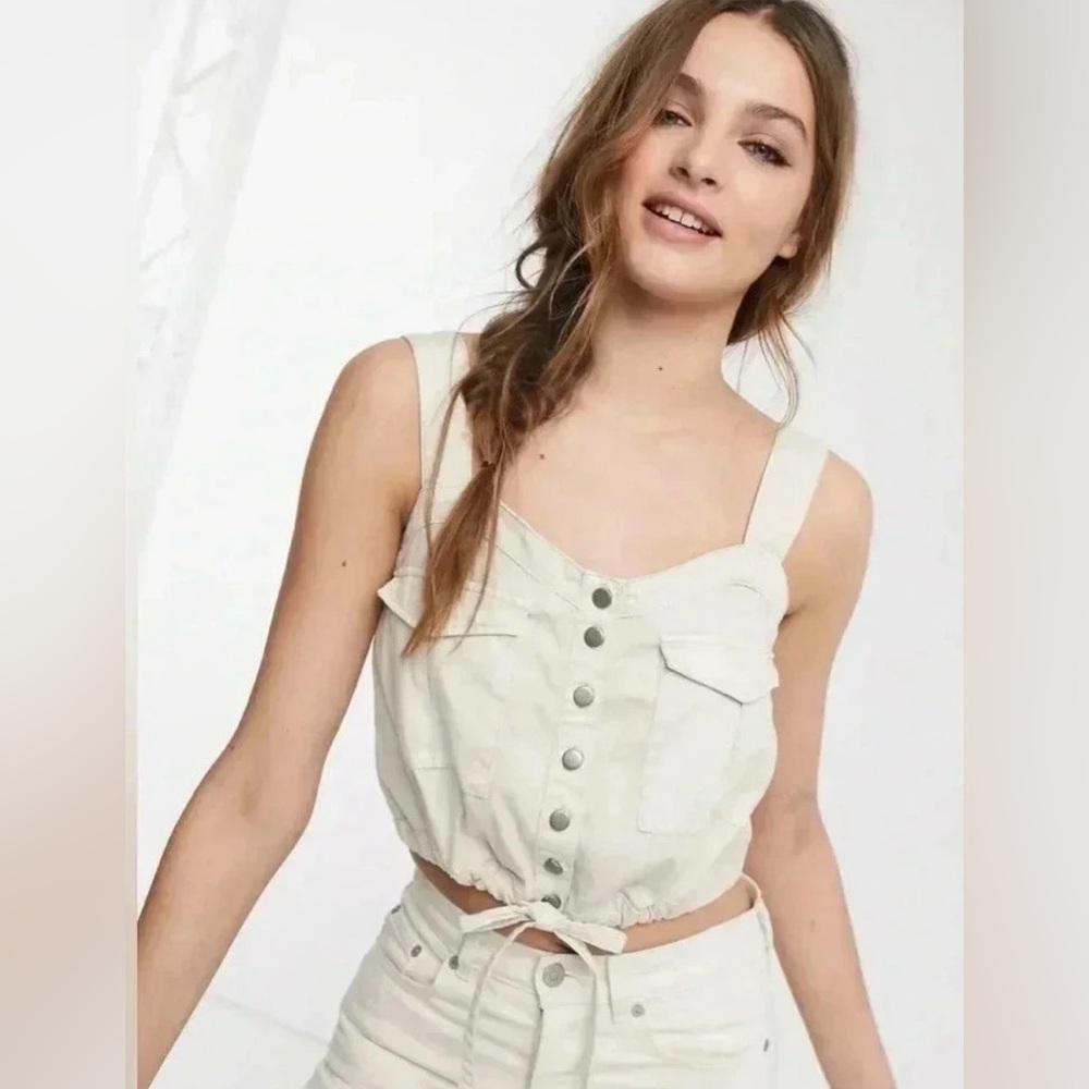 Free People We The Free Palm Desert Denim Tank Top Ivory Women’s‎ Small